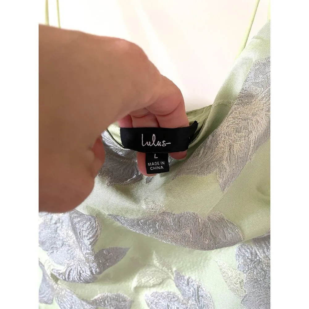 Lulu"s Asymmetrical Formal Bodycon Mini Dress Light Green Silver Size Large NEW - Image 9