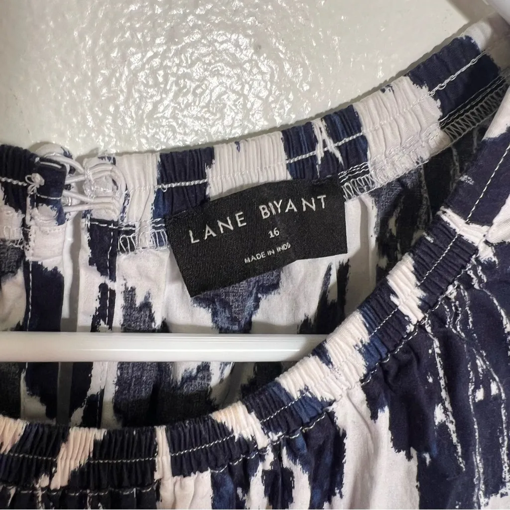 Lane Bryant Elastic-Neck Tie-Waist Midi Dress White Navy 16 - Image 15