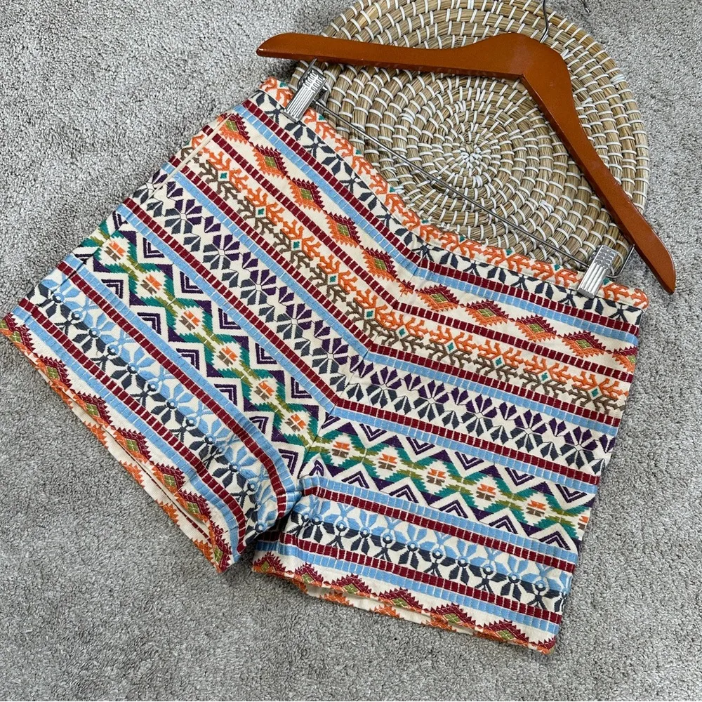 NWT Stetson Women’s Canvas Schiffli Embroidered Shorts High Rise Multicolor 10 - Image 3