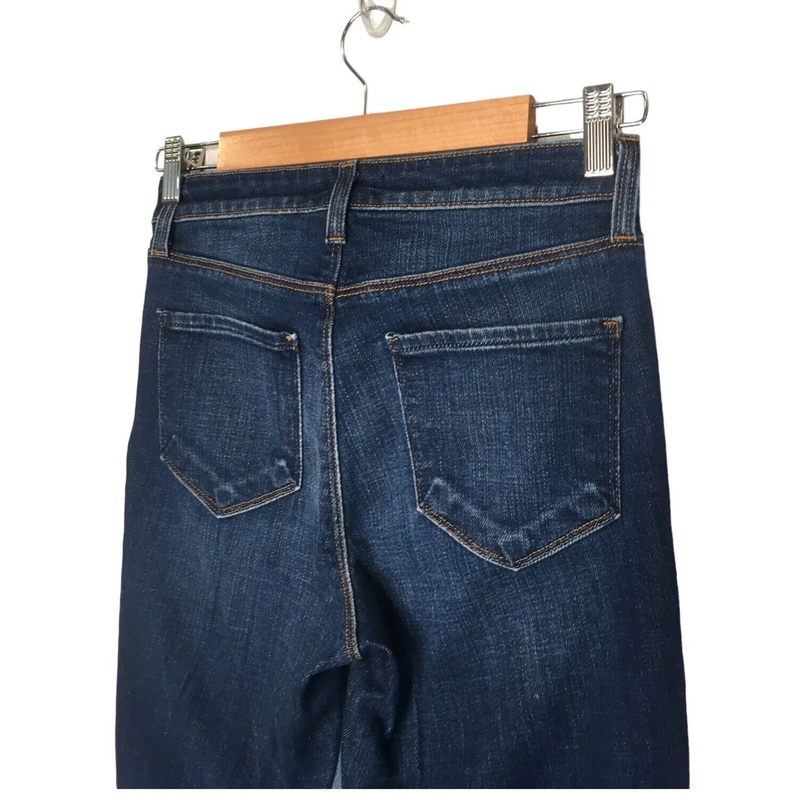 New Lagence Jeans Womens 25 Boot Cut Mid Rise Wiskering Raw Hem Medium Wash Blue - Image 5