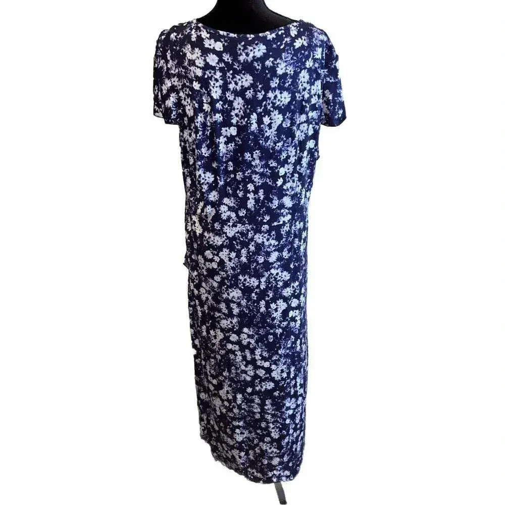 Juicy Couture  Size XXL Dress Blue White Floral Hi Low Maxi Flutter Sleeve NEW‎ - Image 3