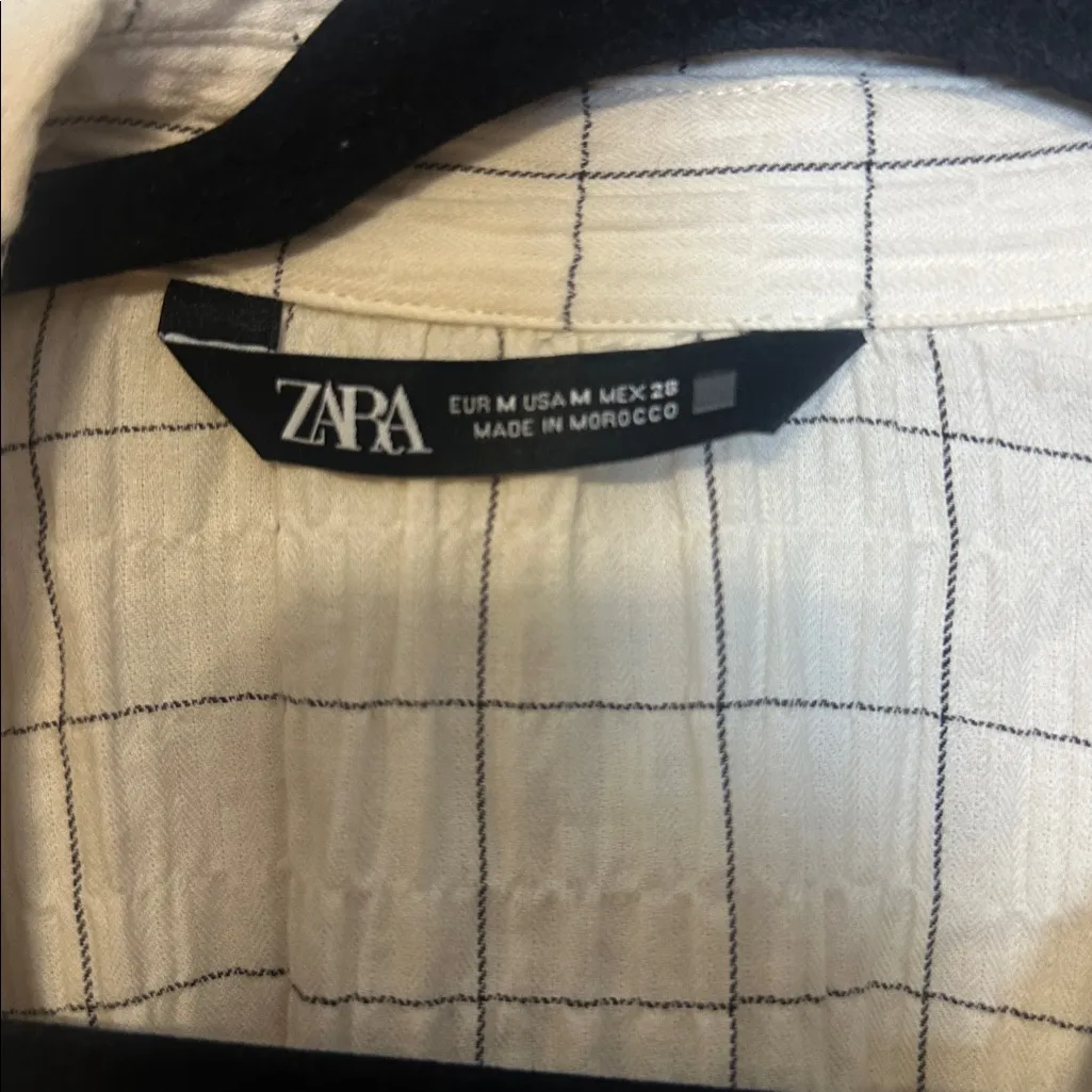 ZARA Cream Checkered Knotted Midi Wrap Dress with deep V-neckline. Size M Cotton - Image 8