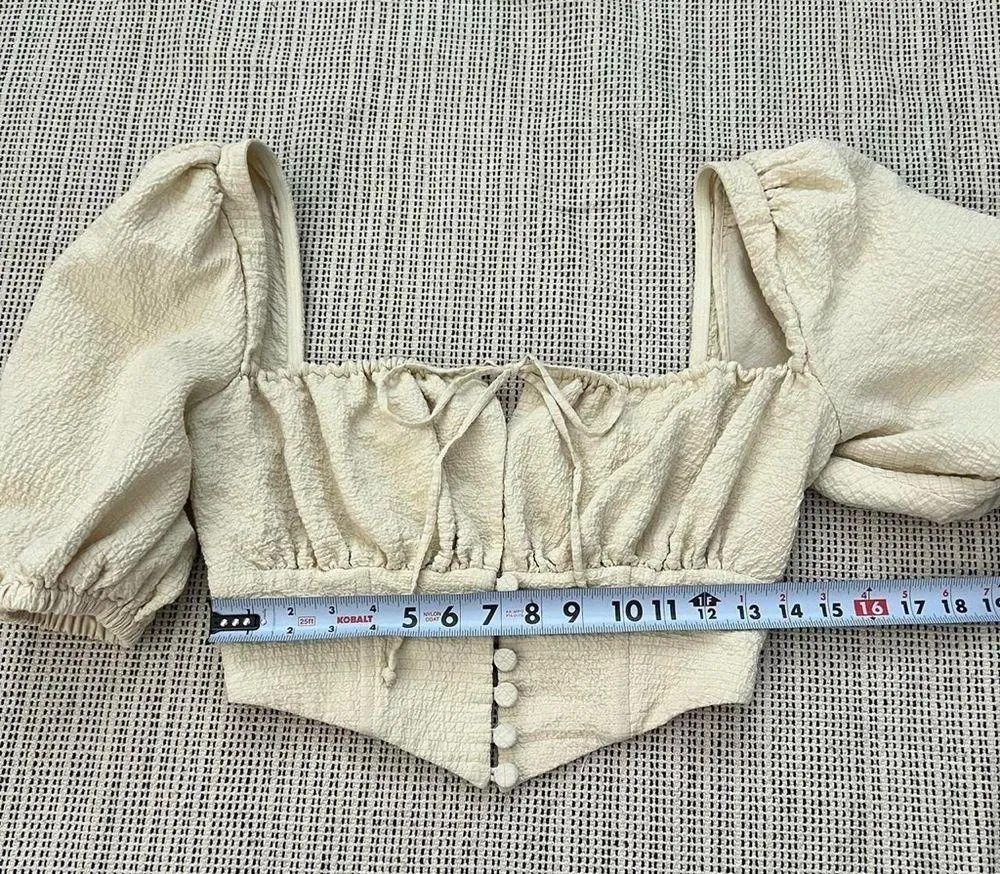 Revolve LPA cream, textured puff sleeve milk made corset style top - Image 3