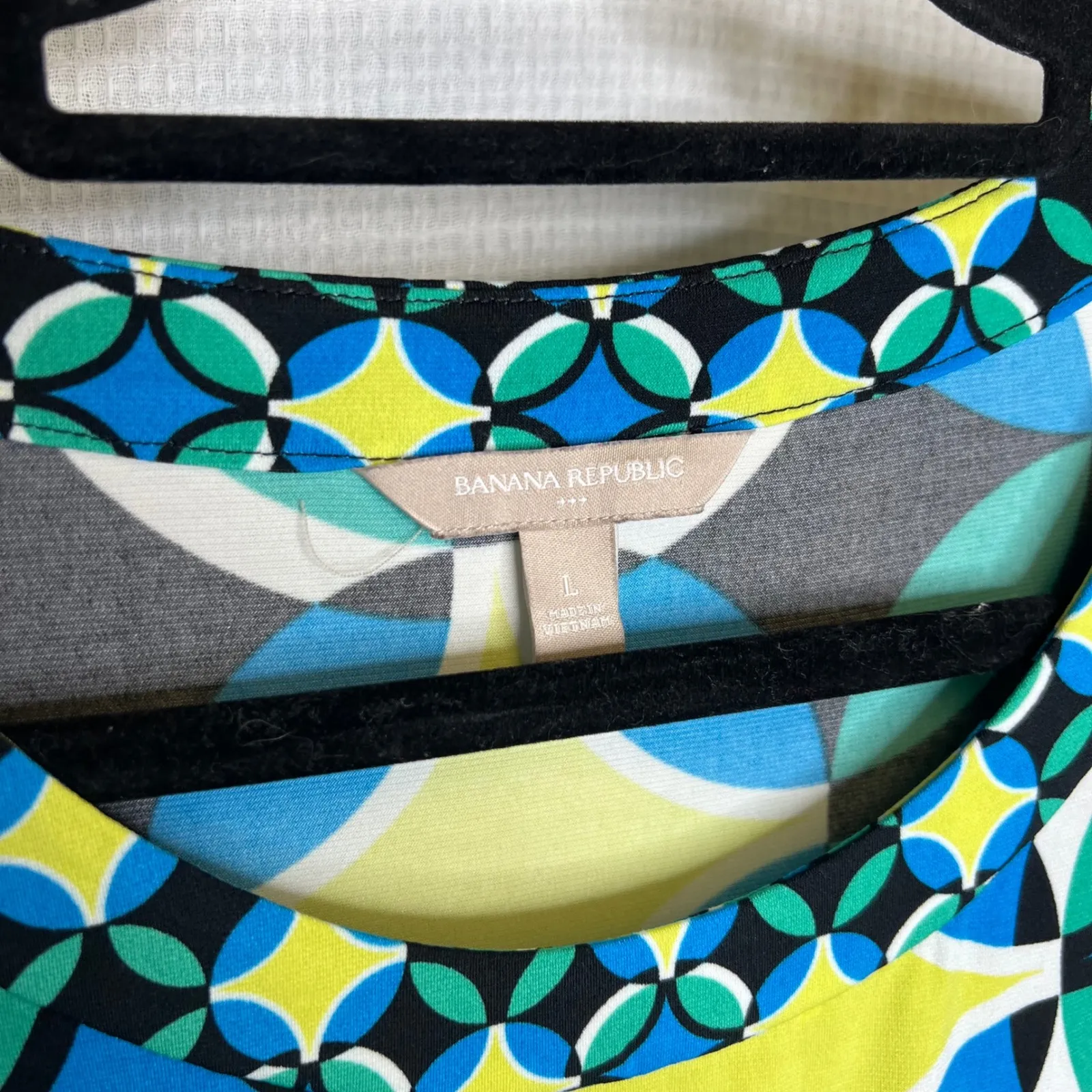 Banana Republic Womens Geometric Print 34 Sleeve Tie Waist Dress Size L - Image 4