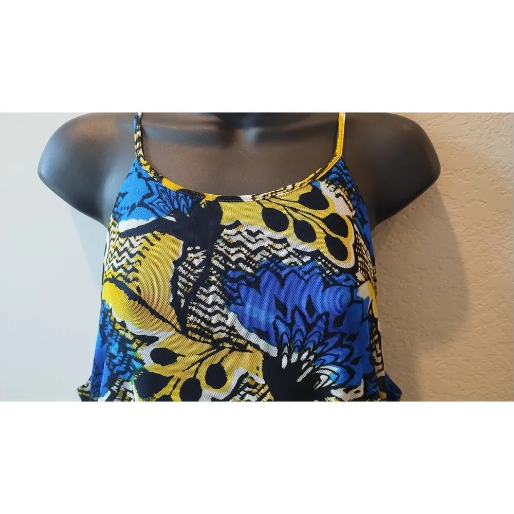 Nine West Blue Bright Surf/Sunflower Abstract Halter Stretch Maxi Dress Sz14-$98 - Image 3