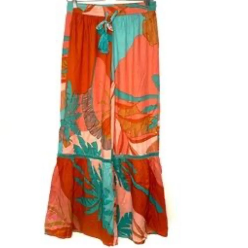 True Destinations | Tropical Floral Wide Leg Beach Pants Size XS Orange - Image 2