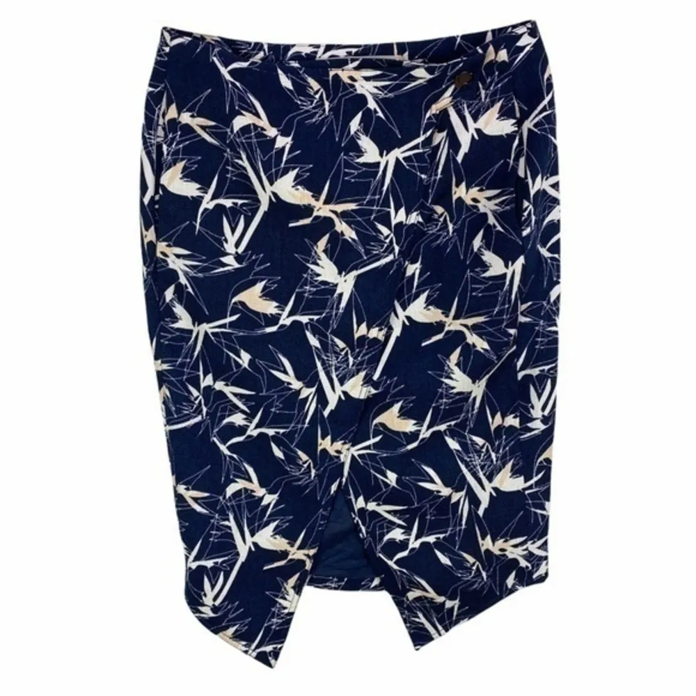 Rachel Roy Texture Printed Asymmetric High Rise Wrap Skirt Pockets Size 2 Blue - Image 2