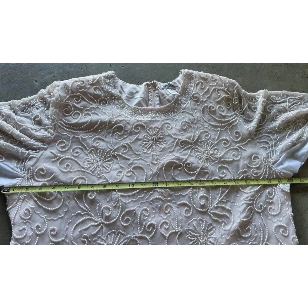 Vintage Draper’s & Damon’s Beaded Sparkly Women’s Top Sz 20 Pink Cream - Image 4