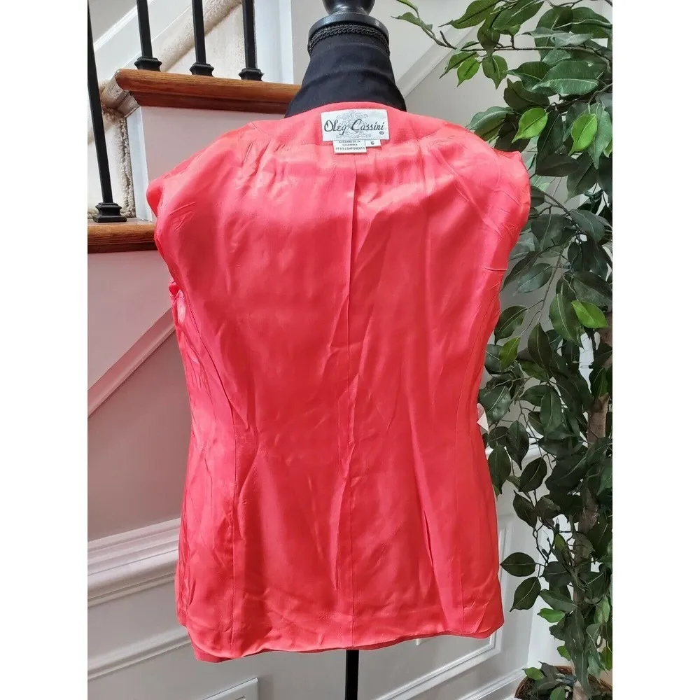 Vintage Oleg Classini Red Polyester Long Sleeve Fitted Single Breasted Blazer 6 - Image 9