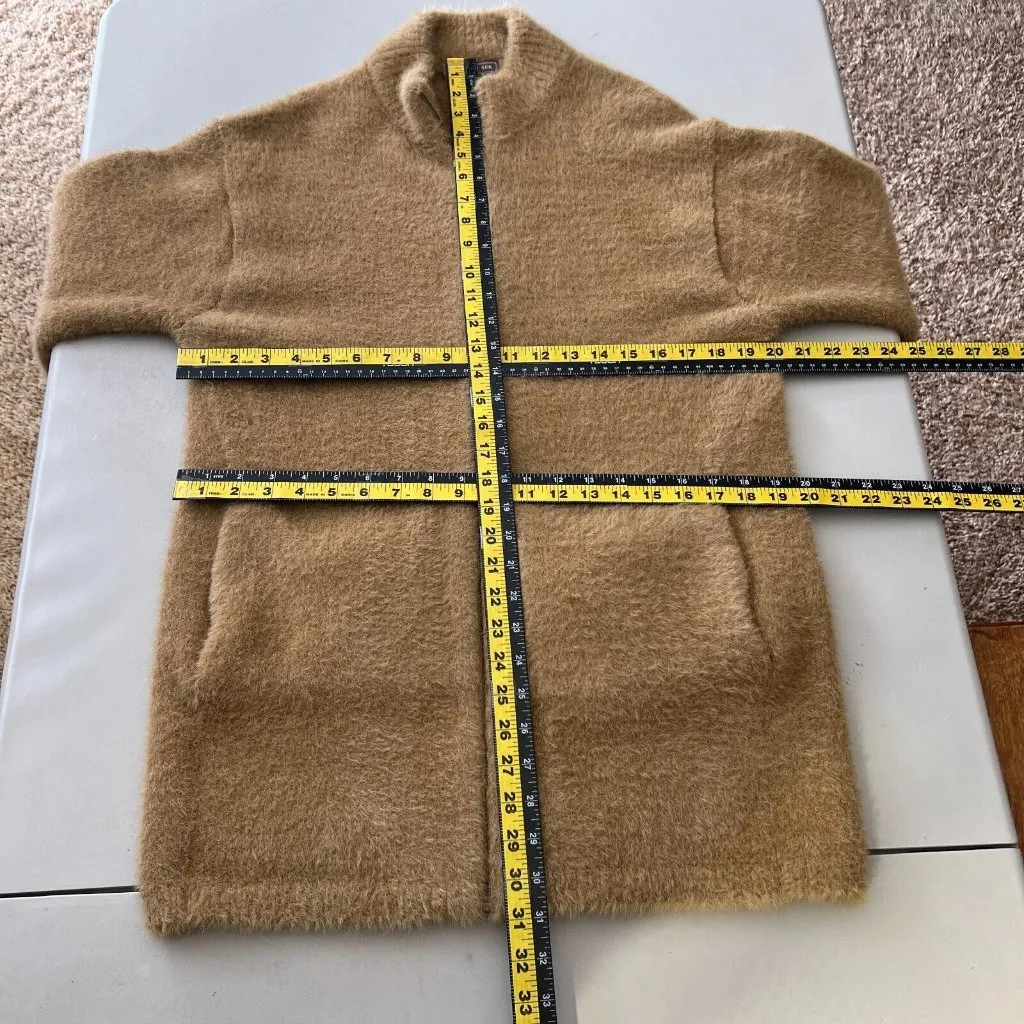 J CREW Point Sur Cardigan Sweater Jacket‎ Womens M Fuzzy Zip Up Oversized Camel Brown Size M - Image 3
