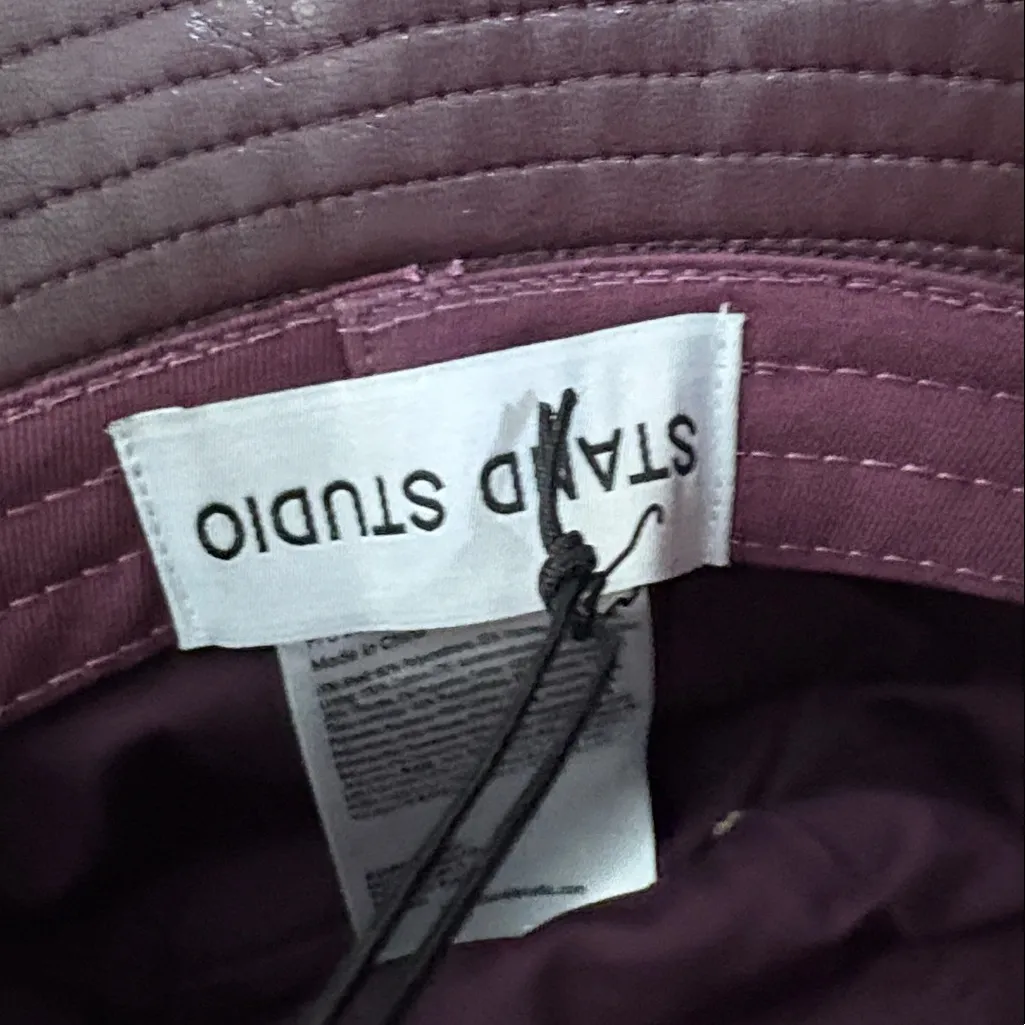 STAND STUDIO‎ Vida Bucket Hat Burgundy Faux Leather Womens S NWT Red - Image 6