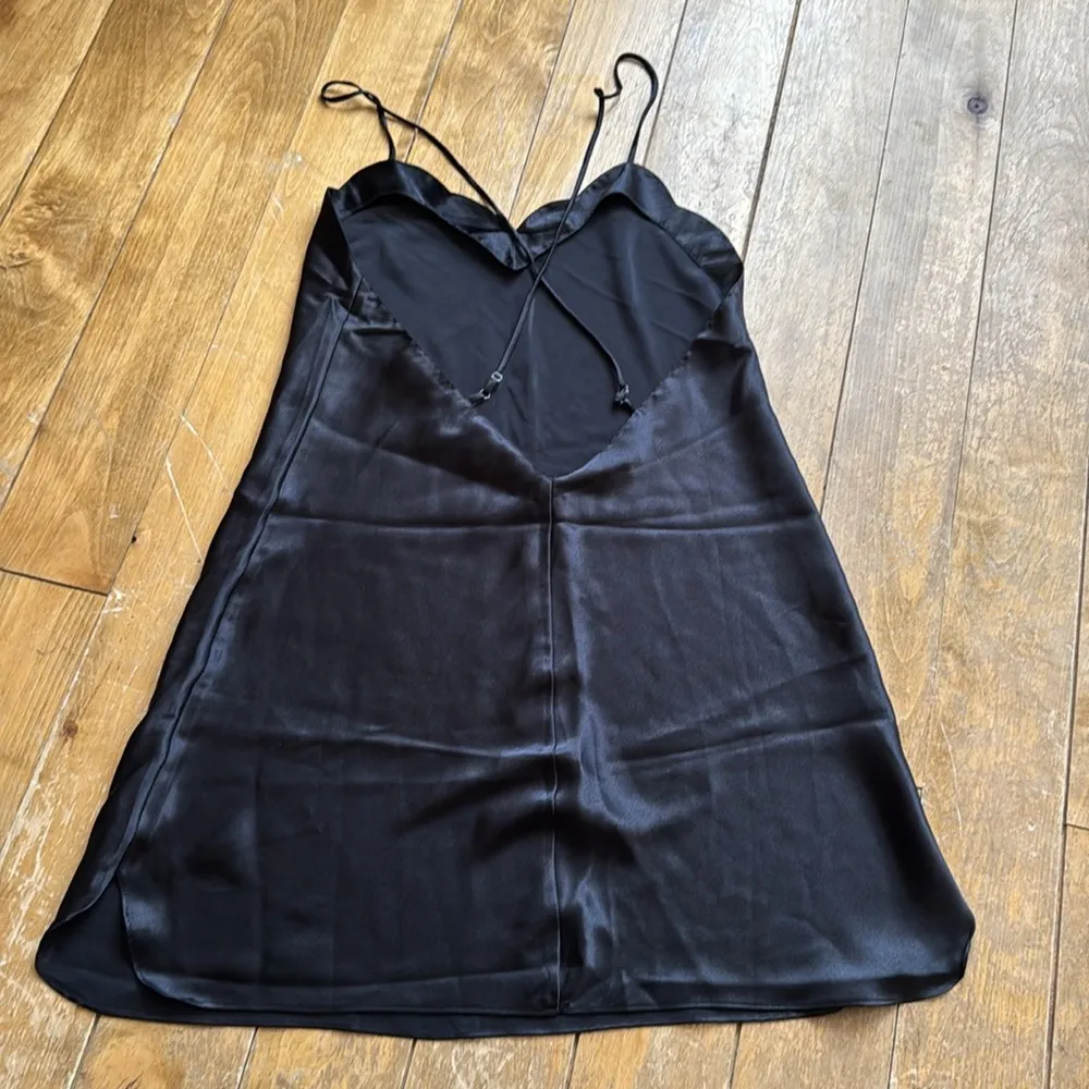 Elegant Black Satin Slip Dress Medium - Image 3