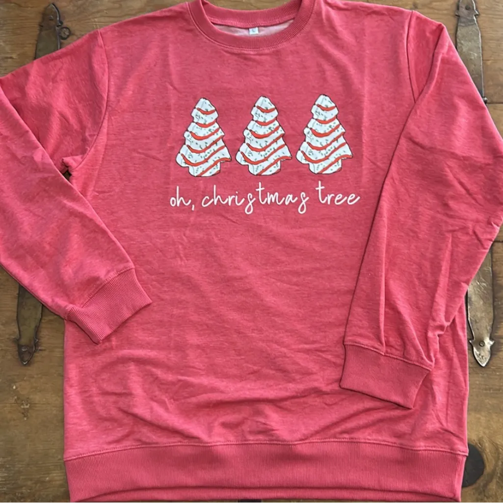 Woman’s Oh Christmas Tree Holiday Red Sweatshirt w/Xmas Tree Cake Size Large - Image 2