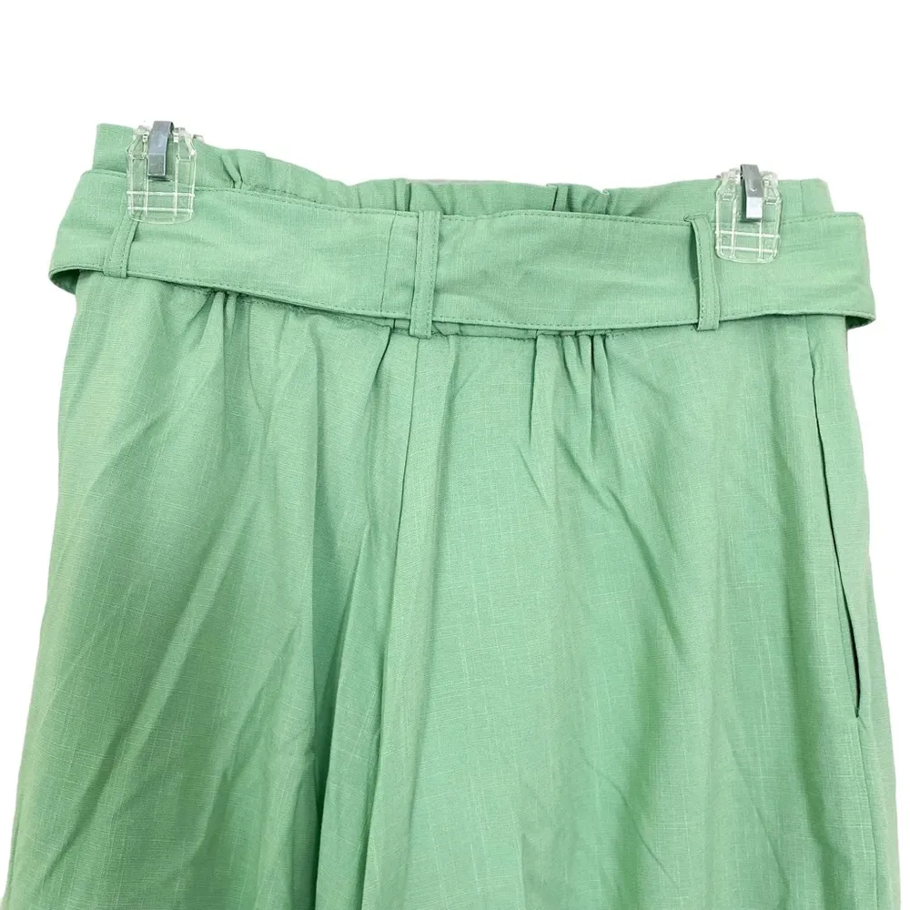 Stradivarius Asos Green Mid Rise Belted Wide Leg Slacks Size Medium - Image 3