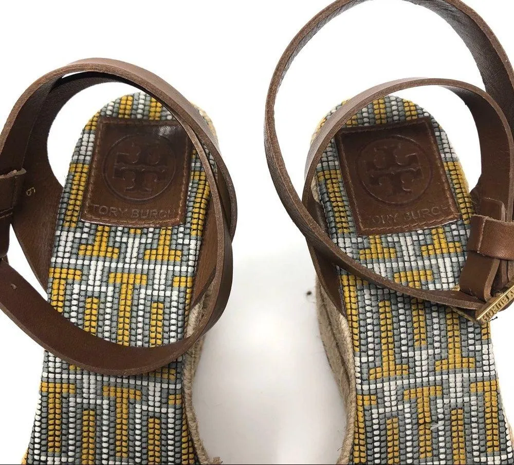 ankle wrap beaded wedge sandals with leather accents, made in Spain, size 9 - Image 8