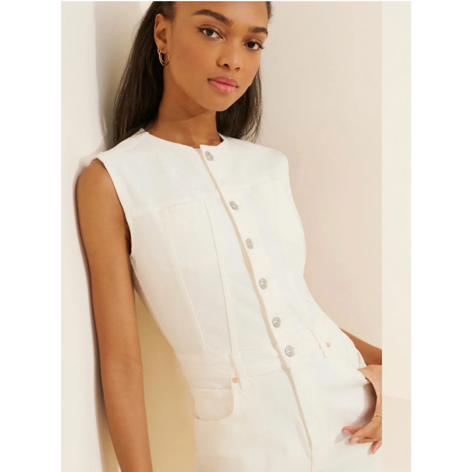 PAIGE Cirie White Sleeveless Denim Jumpsuit - Size 8 (New) - Image 2