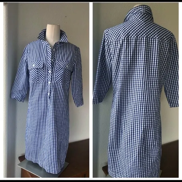 Nine West shift collared gingham blue dress summer vacation 3 quarter sleeve - Image 2