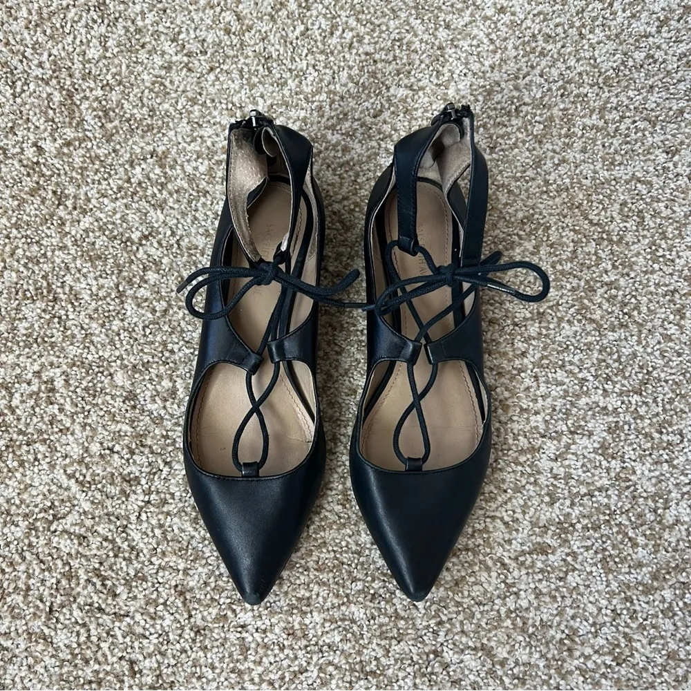 Saks 5th Avenue Saks Fifth Avenue Estyn Flats Women Size 7.5 Lace
Up Pointed Toe Black Leather - Image 3