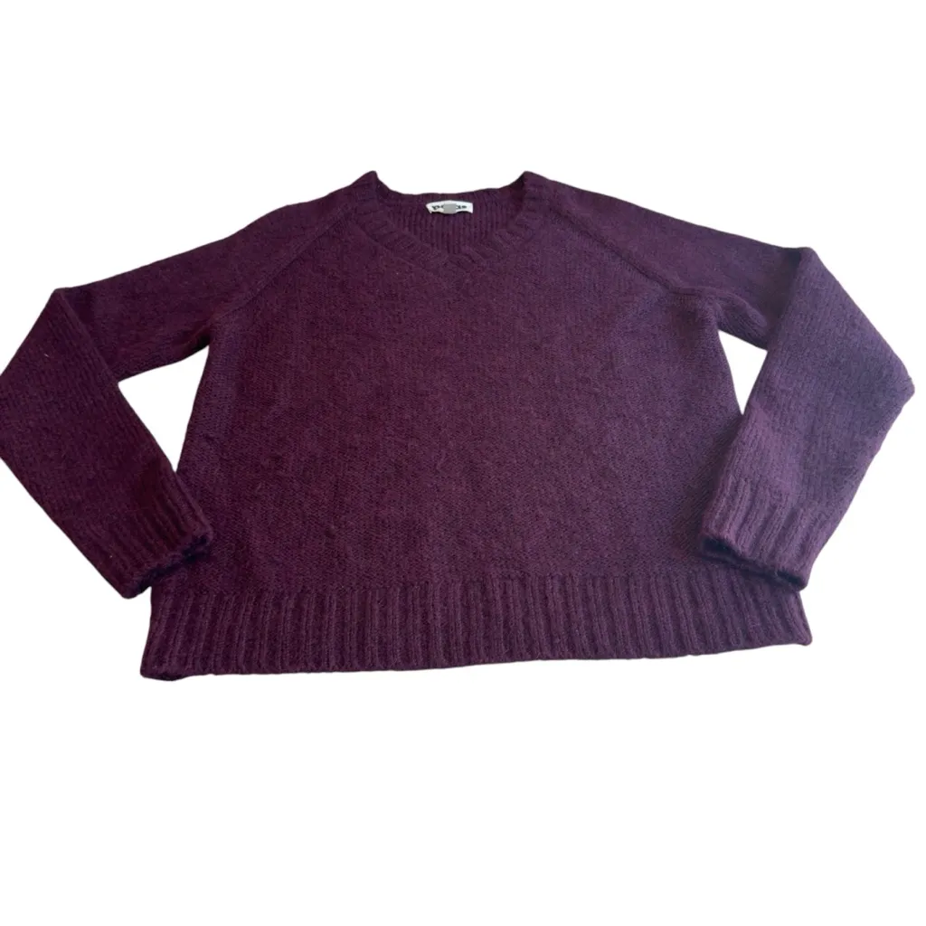 Pacas Alpaca Virgin Wool Blend Burgundy V Neck Knit Sweater Size M Peru !SHEDS!! Purple Size M - Image 4