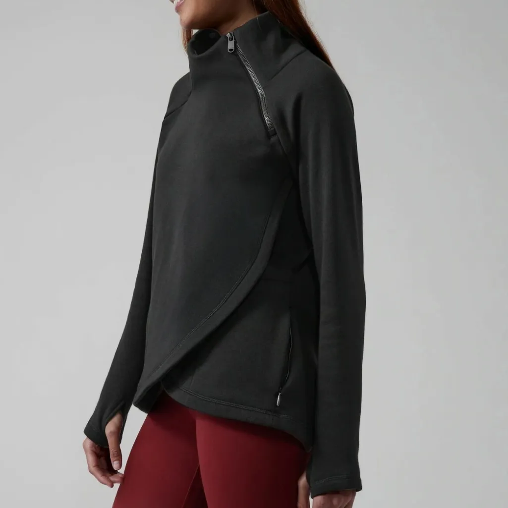 EUC Athleta Cozy Karma Asymmetrical Pullover Black Size Large Retail $108.00 - Image 5