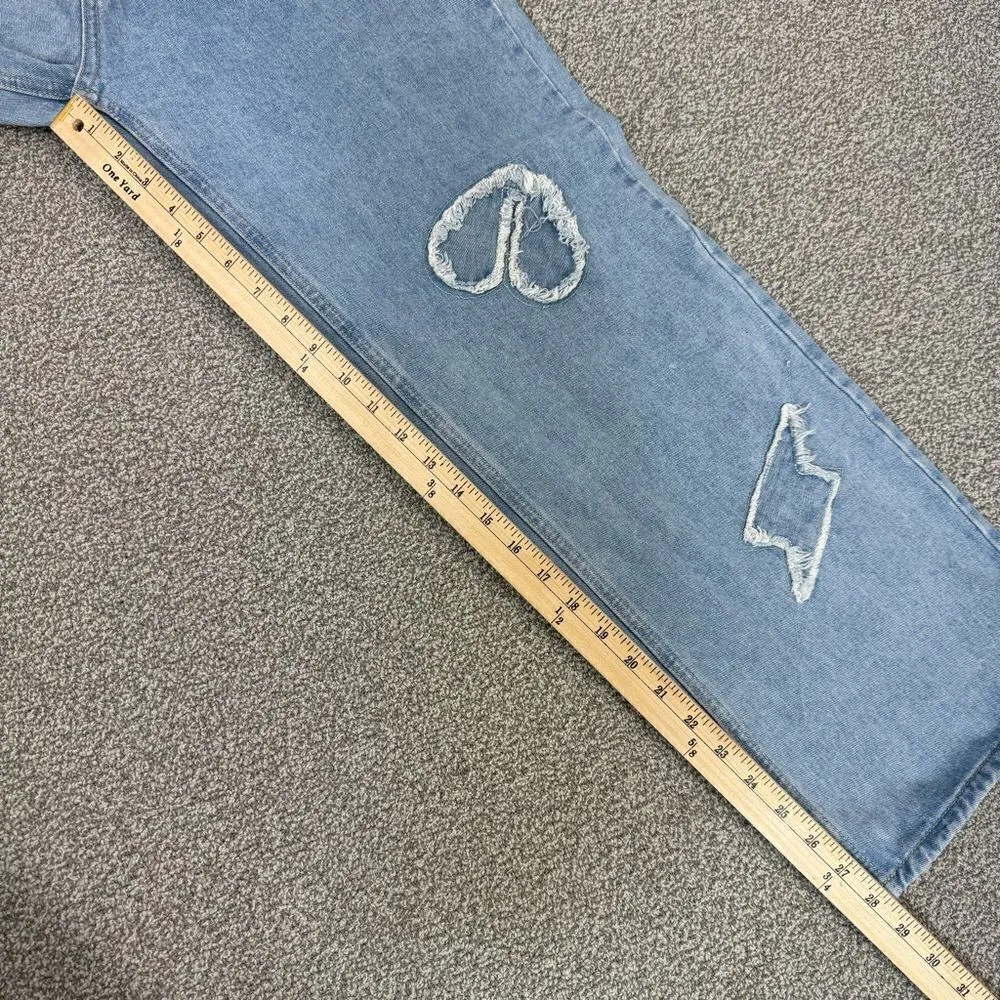 Q&J Patchwork‎ Hearts Wide Leg High Rise Jeans Blue Large Blue Size 12 - Image 11