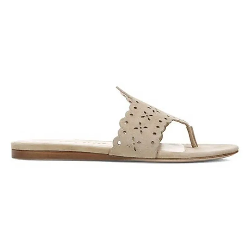 Veronica Beard Sylie Lasercut Eyelet Beige Suede Thong Sandal Flip Flops - Image 13