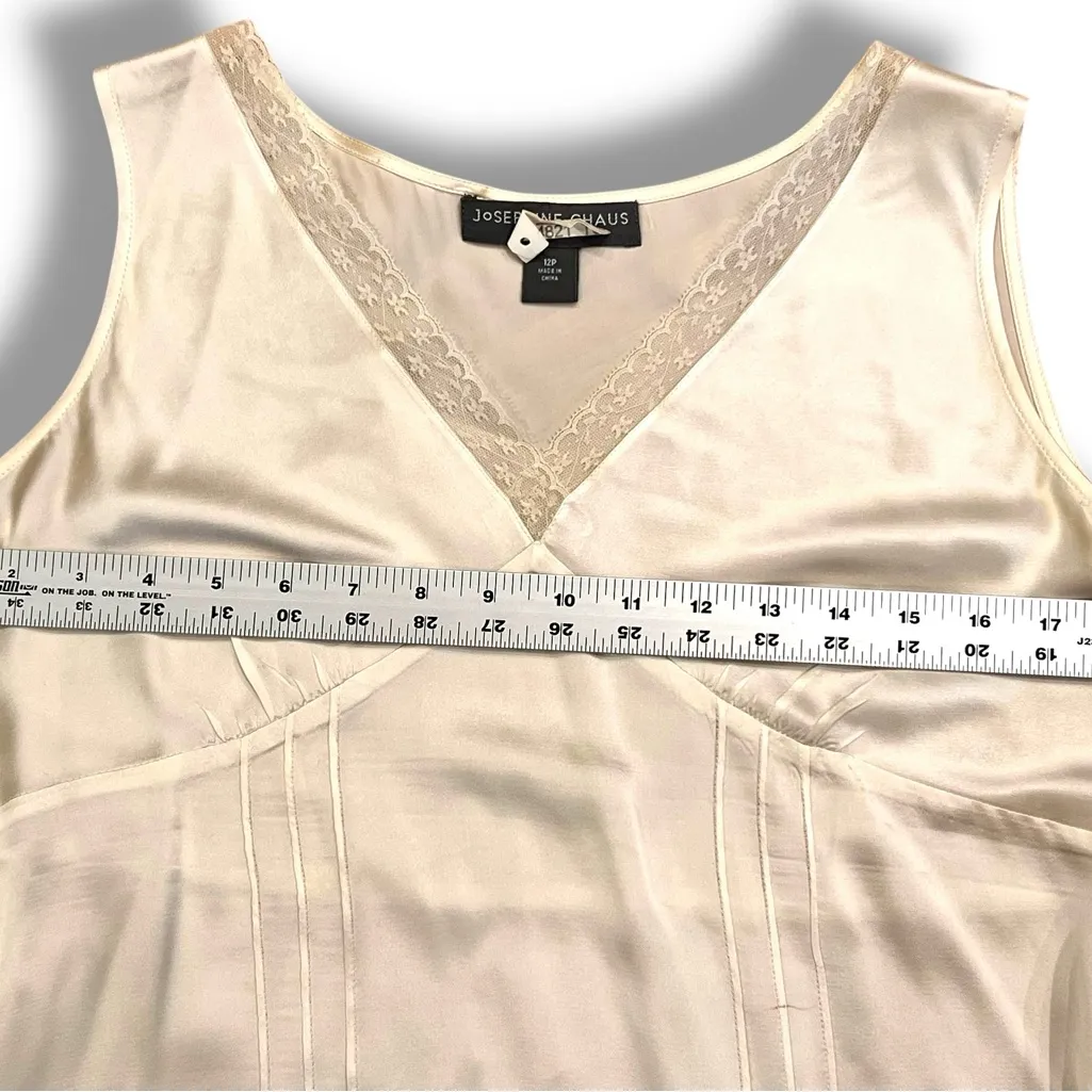 Josephine Chaus Cream Floral Lace Trim Sleeveless Tank Petite silk top 12P - Image 6