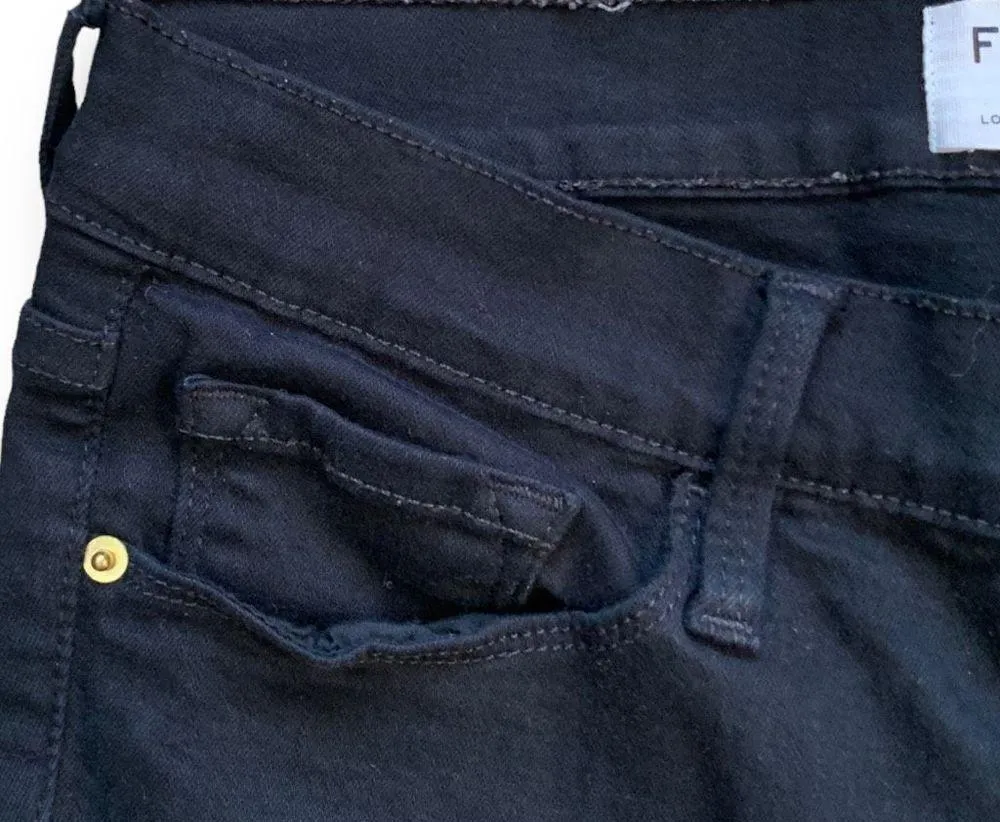 Frame Le Skinny De Jeanne Noir Rips Jeans Black Raw Hem Destroyed Midrise Denim - Image 5