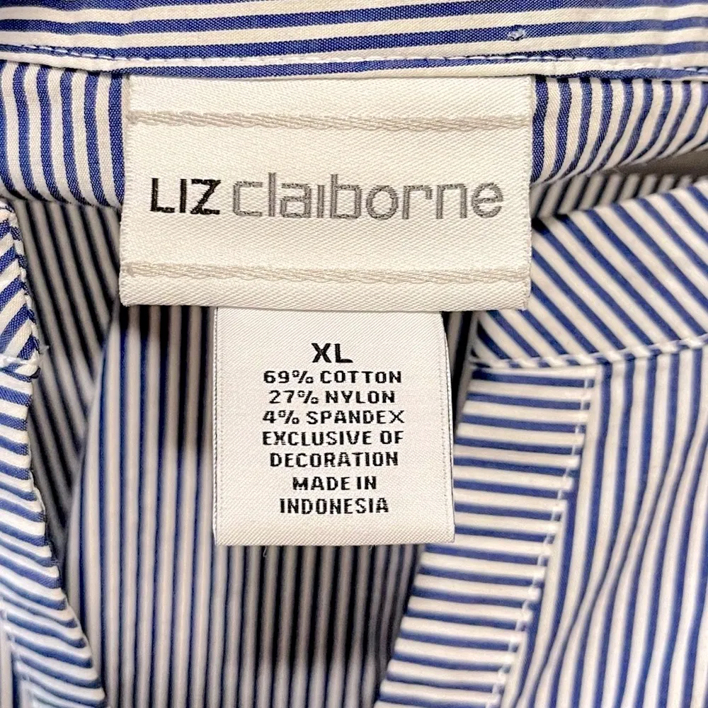 Liz Claiborne 3/4 Sleeve Embroidered Stripe Top XL - Image 9