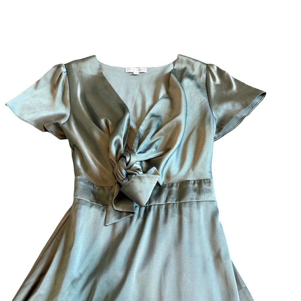 Baltic Born Poppy Midi Dress Sage Green Tie Front Short Sleeve Size XS Women's - Image 9