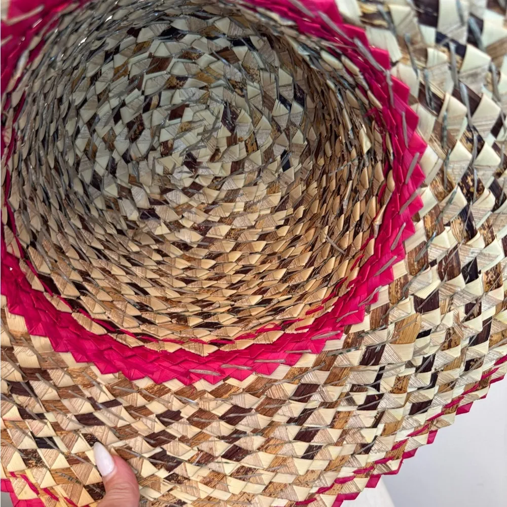 Straw Hat with Red Trim Tan - Image 4