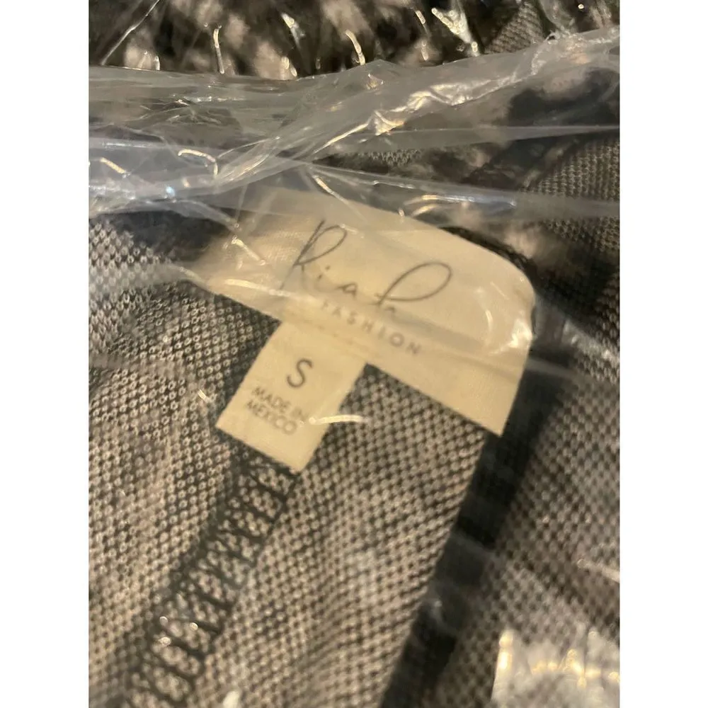 Riah Fashion Gray Plaid Open Cardigan With Pockets S - Image 11