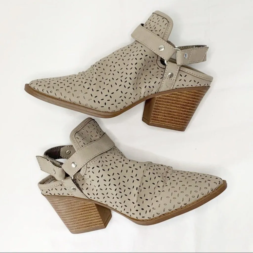 Sugar Temper Bootie Sandal Lasercut 7.5M Beige Stacked Heel Shoe Tan Size 7.5 - Image 7
