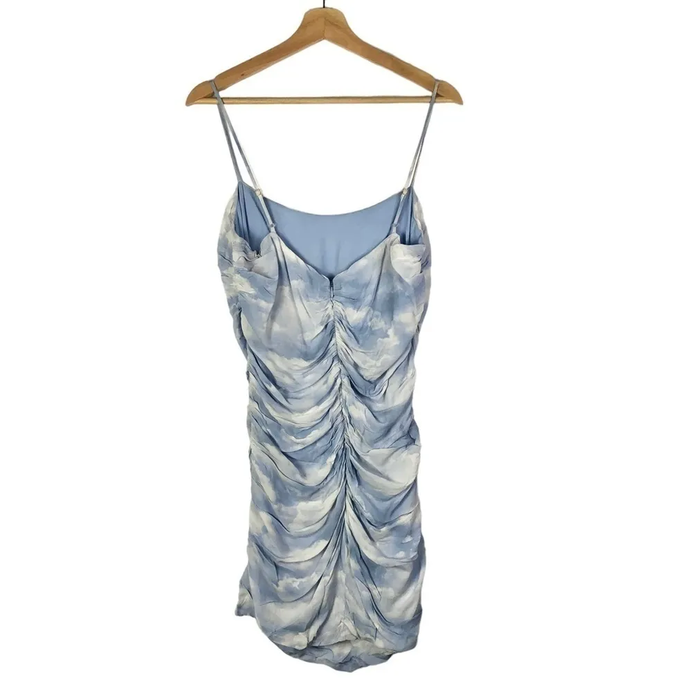 WeWoreWhat Ronnie Ruched Blue Powder Cloud Print Mini Dress L - Image 5