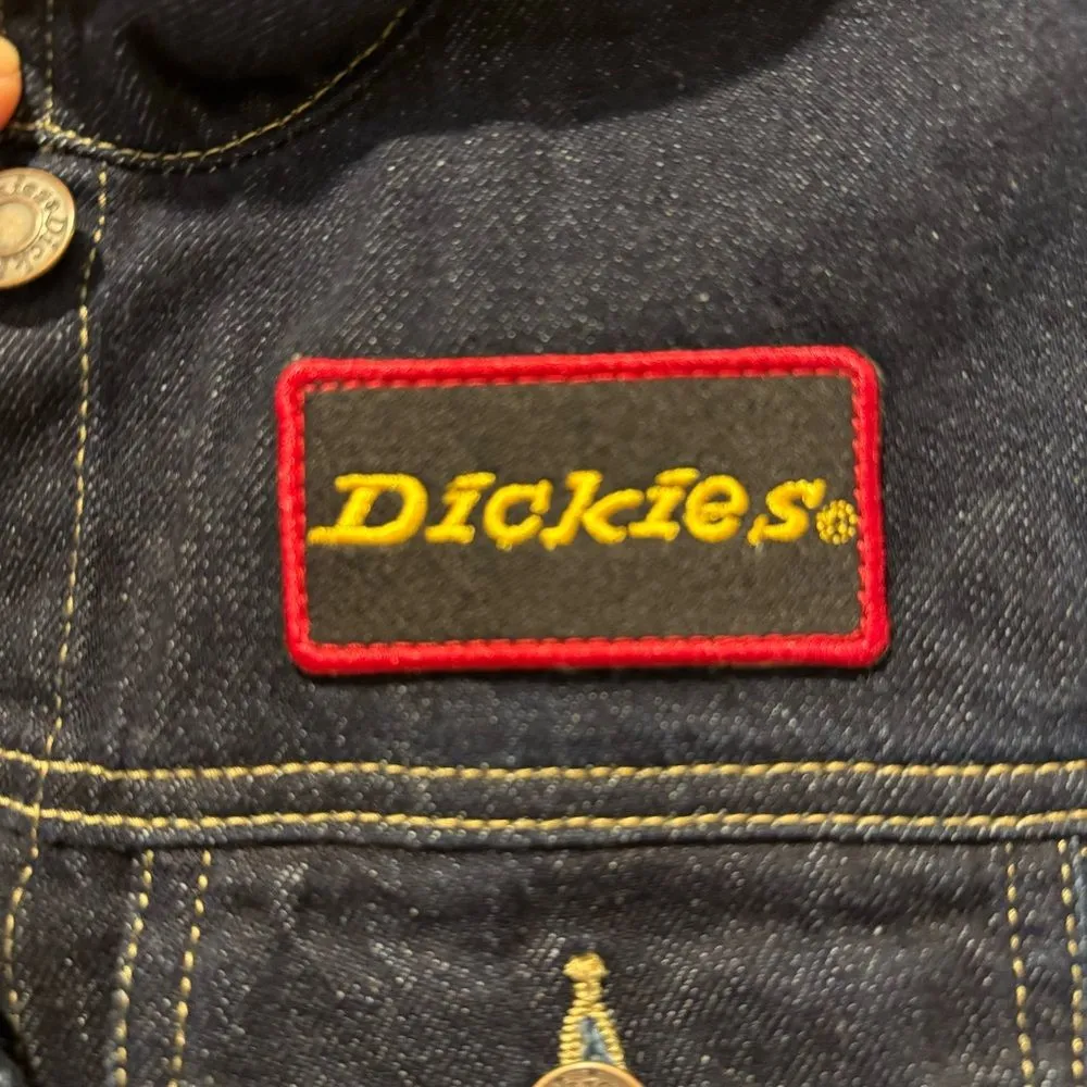 Dickies Cotton Convoy Logo Jean Jacket Blue Dark Wash Distressed Juniors Small - Image 2