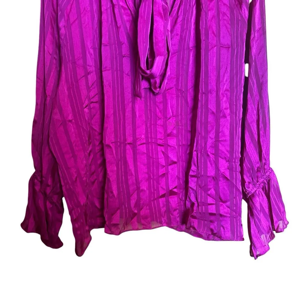 MISA Los Angeles Bell Ruffle Sleeve Peasant Top Womens Large Pink Striped - Image 4