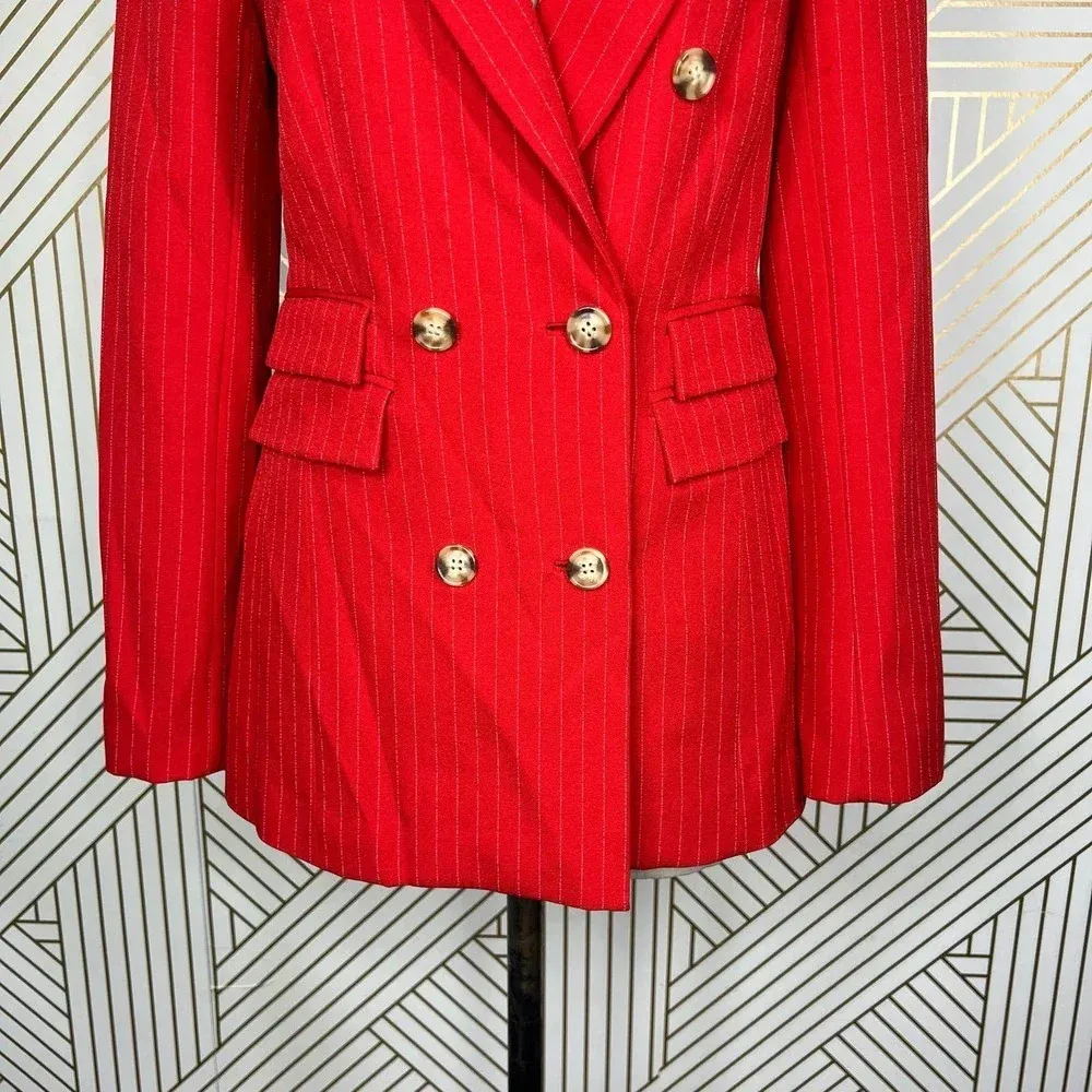 C/MEO Collective Go From Here Double Breasted Red Pinstripe Blazer Size US Small - Image 4