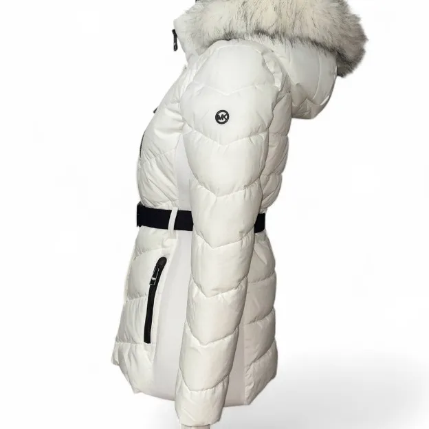 Michael Kors White Puffer Jacket with Fur Hood removable hood XS - Image 6