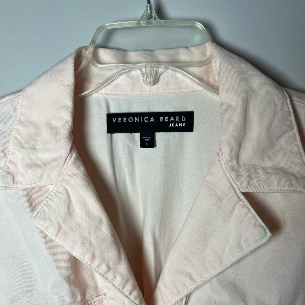 Veronica Beard Winifred Twill Belted Long Sleeve Button Romper Utility Pink Sz S - Image 5