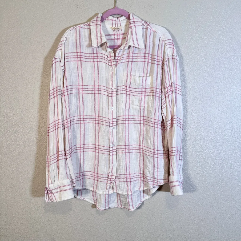 Faherty White Pink Plaid Organic Cotton Button Down Shirt Womens L Natural Fiber - Image 12