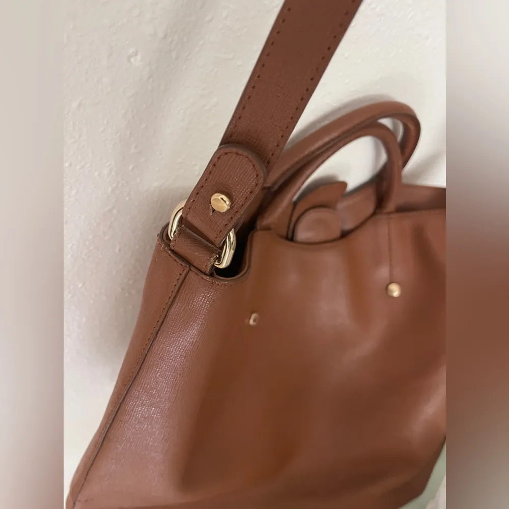2 way bag brown leather preloved crossbody purse large tote - Image 8