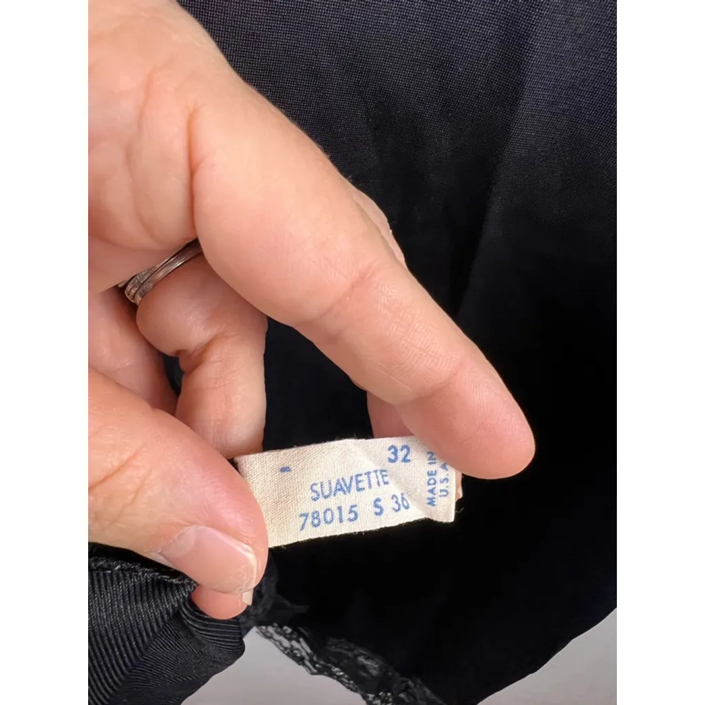 Vintage Van Raalte Black Nylon Lace Full Slip Chemise USA Made Lingerie 32 Soft - Image 5