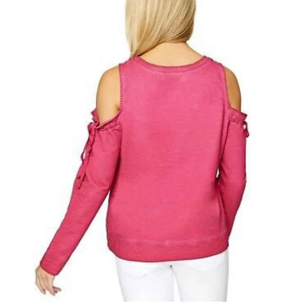 Sanctuary Parkside Cold Shoulder Camellia Sweatshirt in Pink Women's Size S - Image 2