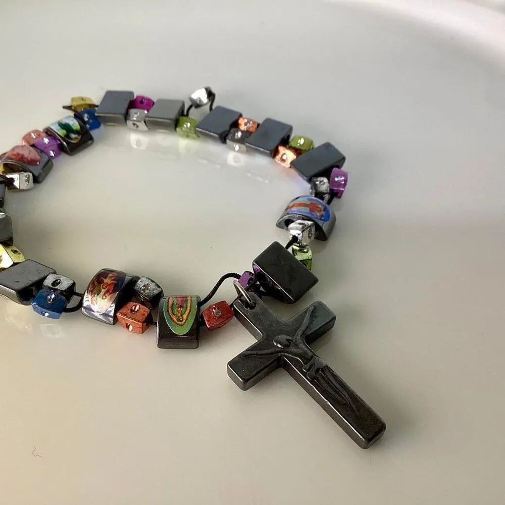 Hematite Cross Religious Stretch Bracelet - Image 3