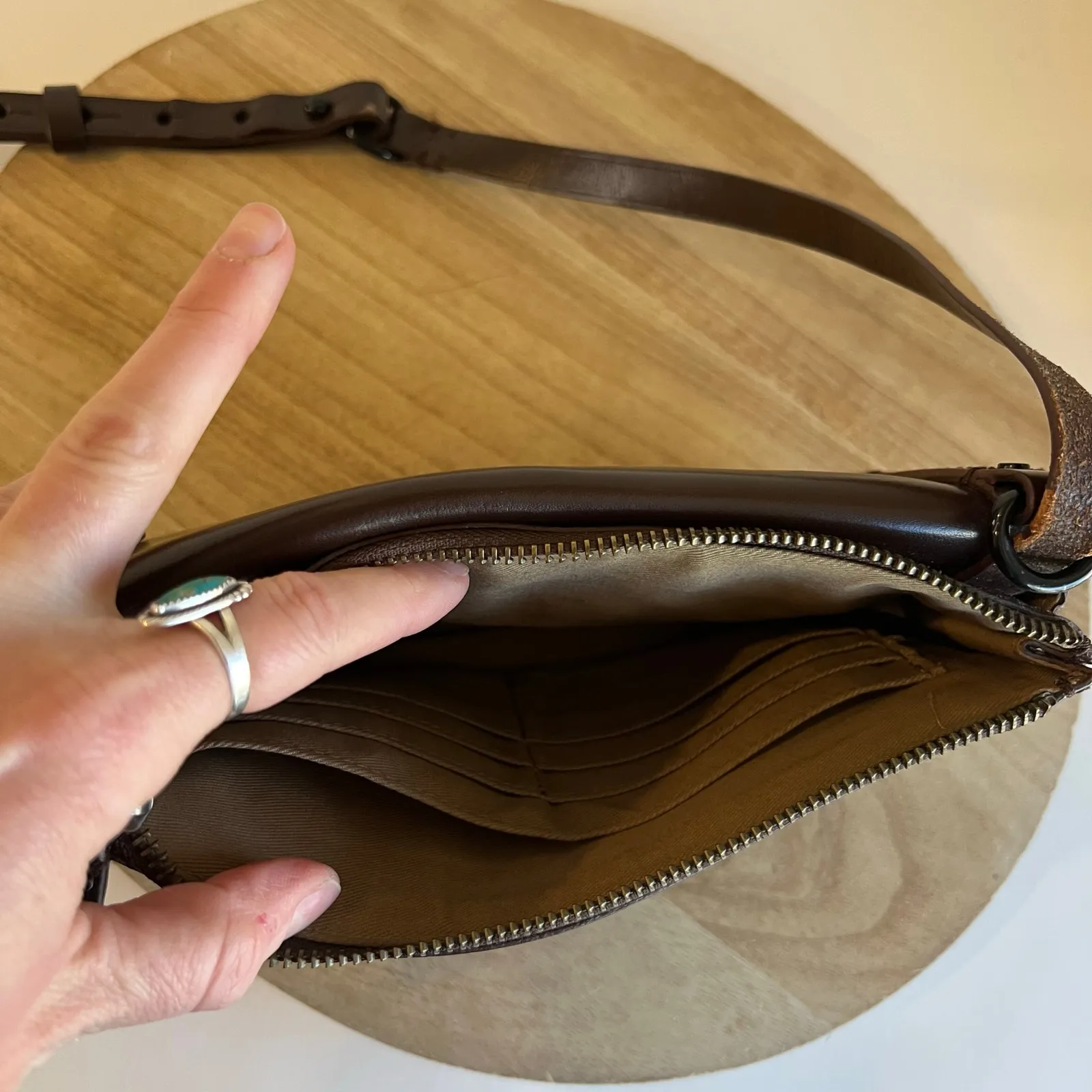 KDB Brown Genuine Cowhide Leather Black Fur Lined Crossbody Small Bag - Image 4