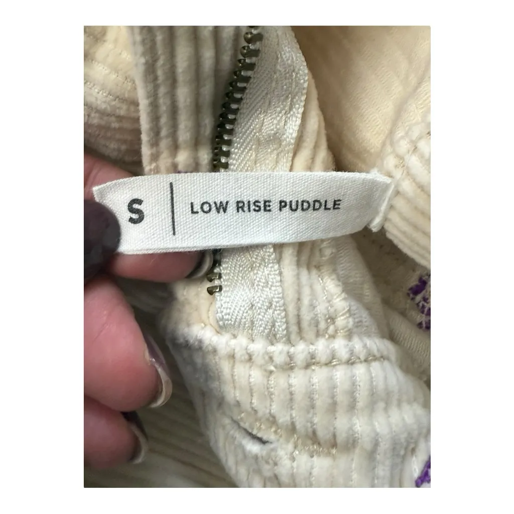 PacSun Low Rise Puddle Corduroy Cargo Pants Beige Purple Embroidered Size S - Image 11