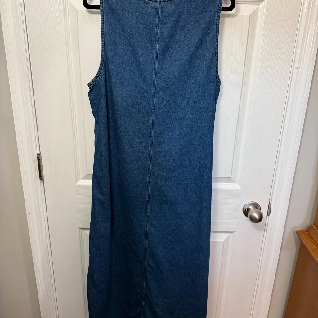 Vintage Denim Dress Maxi Floral Button Side EUC Blue Size L - Image 6