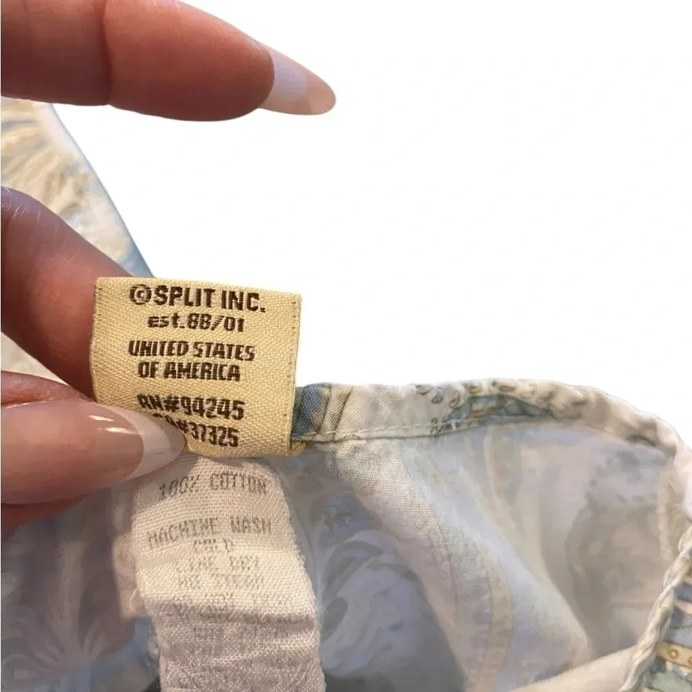 Y2k split cotton Flirty light blue paisley skirt ruffle hem ribbon Trim detail Size M - Image 9