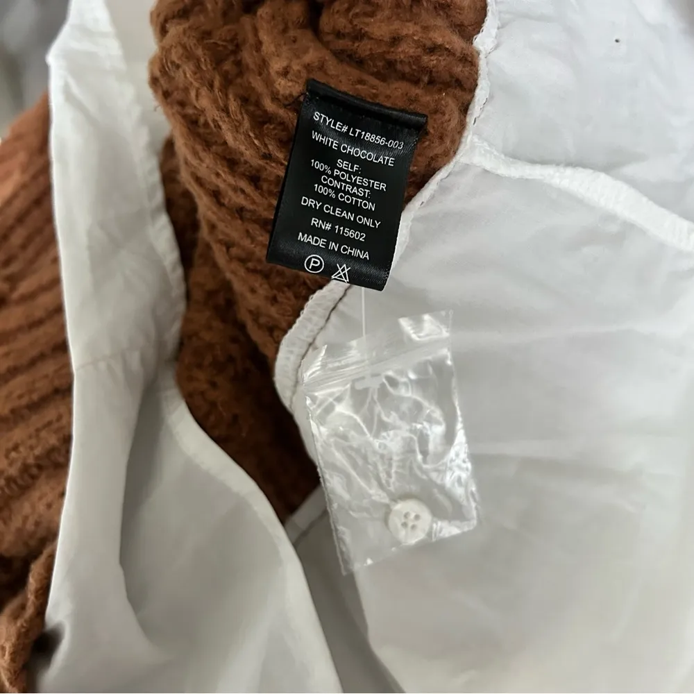 Lush Cable Knit Chocolate Brown Faux Layered Sweater Medium - Image 4