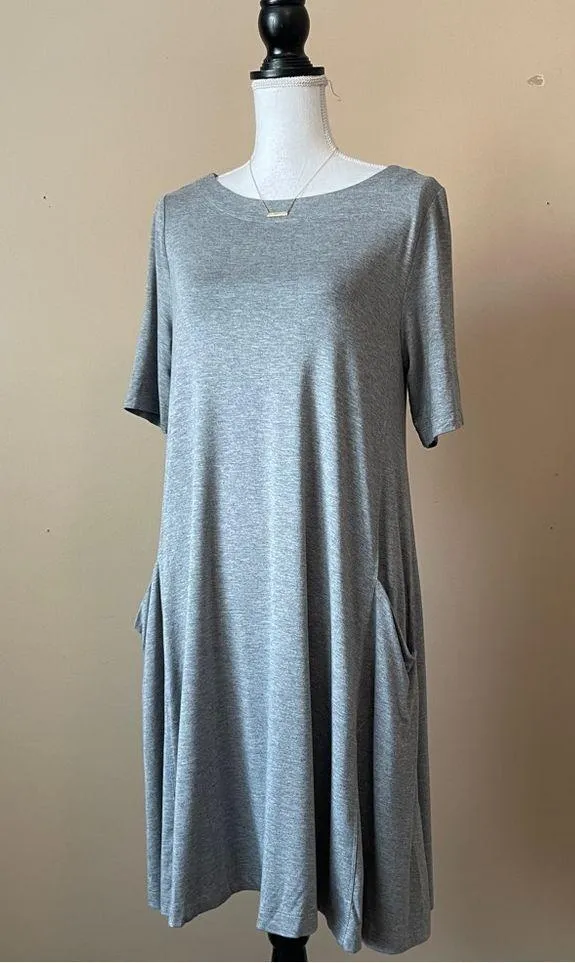 ADRIENNE VITTADINI | Heather Gray T-shirt Dress w/ Draped Pockets Sz M - Image 3